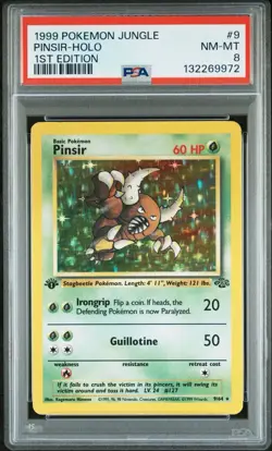 Pokemon 1999 PSA 8 Pinsir 1st First Edition Holo Jungle 9/64 Card - Image 1