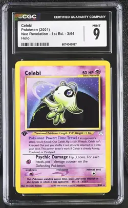 CGC 9 MINT Celebi 2001 Neo Revelation 1st Edition 3/64 Holo Pokemon Card - Image 1