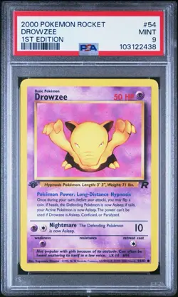 DROWZEE 54/82 | PSA 9 | 1st Edition Team Rocket WOTC Graded Pokemon Card - Image 1