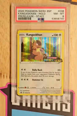 Kangaskhan SWSH038 STAFF Pre Release Promo Darkness Ablaze Pokemon Card PSA 8 - Image 1