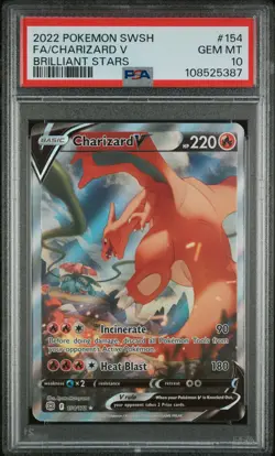 2022 POKEMON SWORD & SHIELD BRILLIANT STARS #154 FULL ART/CHARIZARD V PSA 10 - Image 1