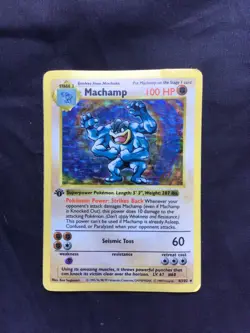 Pokemon Cards: Base Set 1st Edition Rare Holo: Machamp 8/102 - Image 1