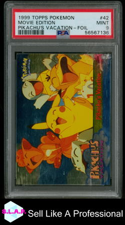 MOVIE EDITION PIKACHU'S VACATION-FOIL TOPPS POKEMON THE MOVIE EDT 1999 42 PSA 9 - Image 1