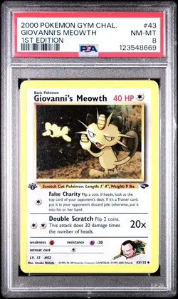 Psa 8 Giovanni Meowth 1st Edition Gym Challenge 43 2000 Pokemon First Team - Image 2