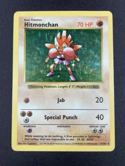 Pokemon TCG Hitmonchan 7/102 Base Set Shadowless Holo Rare Unlimited 1999 LP/MP - Image 1