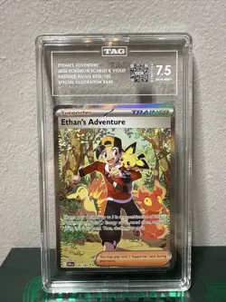 Pokemon TCG: Destined Rivals Ethan’s Adventure 236/182 SIR TAG Near Mint 7.5 - Image 1