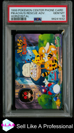 PIKACHU'S RESCUE ADV. HORIZONTAL POKEMON CENTER PHONE CARD 1999 PSA 10 - Image 1