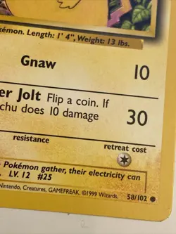 Pokemon Base Set Pikachu 58/102 Card Authentic - Image 3