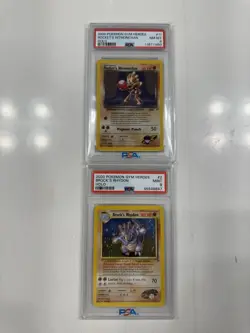2000 Pokemon Gym Heroes Hitmonchan Holo PSA 8 & Brocks Rhydon Holo PSA 9 - Image 1