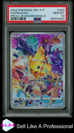 FA/PIKACHU PRCS.C/B SWORD/SHIELD POKEMON JAPANESE S PROMO 2022 323 PSA 10 - Image 1