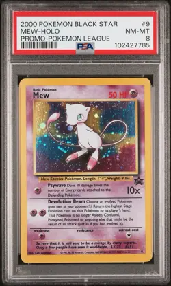 PSA 8 Mew Pokemon League Promo Holo Black Star 2000 #9 Graded Card - Image 1