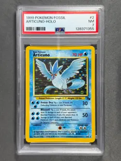 1999 Pokemon Fossil Articuno Holo 2/62 Base Set Series RARE Pokemon Card PSA 7 - Image 1