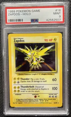 PSA 9 Zapdos Base Set Holo Pokemon Card 16/102 MINT Game 1999 Graded - Image 1