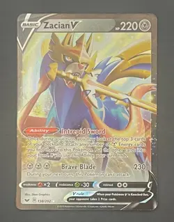 Pokemon Card Zacian V 138/202 Sword & Shield Base Set - Near Mint - Image 1