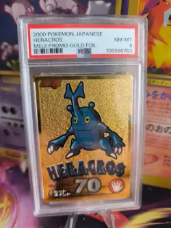 Pokemon Card Skaraborn Heracross Gold Foil Meiji Promo 2000 Holo Japanese PSA 8 - Image 1