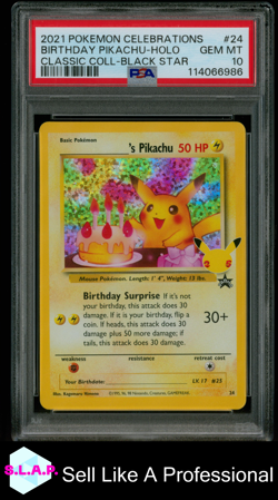 BIRTHDAY PIKACHU-HOLO CLASSIC COLL-BLCK STAR POKEMON CELEBRATIONS 2021 24 PSA 10 - Image 1