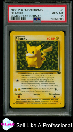 PIKACHU BLACK STAR-GERMAN POKEMON PROMO BLACK STAR 2000 1 PSA 10 - Image 1