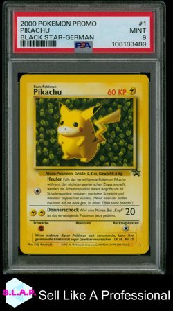 PIKACHU BLACK STAR-GERMAN POKEMON PROMO BLACK STAR 2000 1 PSA 9 - Image 1