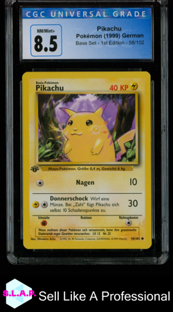 PIKACHU BASE SET - 1ST EDITION 58/102 POKEMON CGC 8 - Image 1