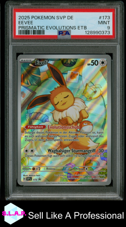 EEVEE PRISMATIC EVOLUTIONS ETB POKEMON GER SVP DE-SV BLCK STR PRM 2025 173 PSA 9 - Image 1