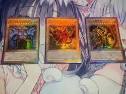 YuGiOh OCG Slifer Obelisk Ra Egyptian God QCCP-JP199,200 Ultimate Rare Near Mint - Image 1