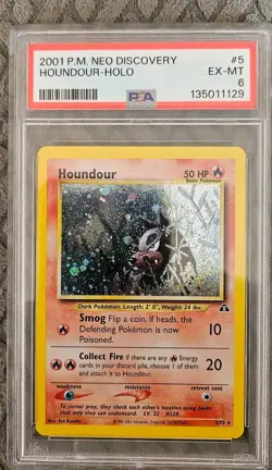 Pokemon TCG Houndour Neo Discovery Holo Rare Card 5/75. PSA 6. Excellent-Mint - Image 1