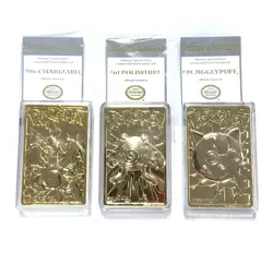Lot of (3) - 23k Gold Plated Pokemon Cards - Charizard, Jigglypuff, Poliwhirl - Image 1