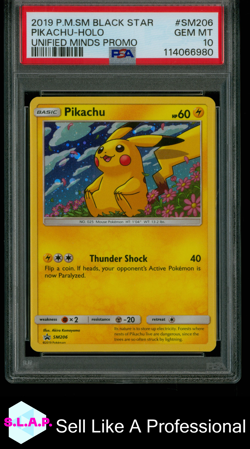 PIKACHU-HOLO UNIFIED MINDS PROMO POKEMON SM BLACK STAR PROMO 2019 SM206 PSA 10 - Image 1