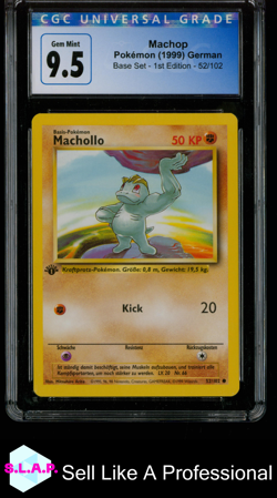 MACHOP BASE SET - 1ST EDITION 52/102 POKEMON CGC 10 - Image 1