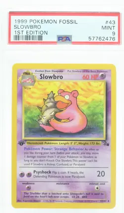 PSA 9 MINT 1999 Pokemon Fossil #43 Slowbro 1st Edition !!! - Image 1