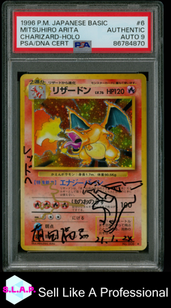 CHARIZARD-HOLO POKEMON JP BASIC 1996 6 MITSUHIRO ARITA AUTO 9 PSA AUTHENTIC - Image 1