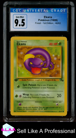 EKANS FOSSIL - 1ST EDITION 46/62 POKEMON CGC 10 - Image 1