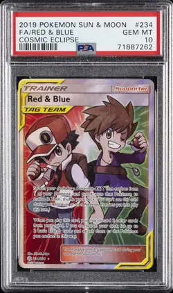 2019 POKEMON SUN & MOON COSMIC ECLIPSE #234 FULL ART/RED & BLUE PSA 10 - Image 1