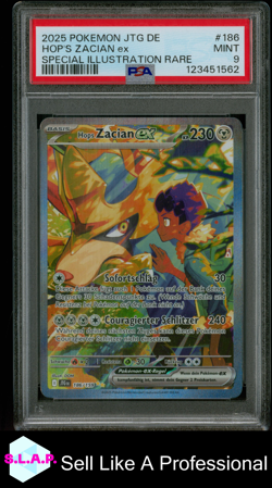 HOP'S ZACIAN EX SPEC ILLU RARE POKEMON GERMAN DE-JOURNEY TOGETHER 2025 186 PSA 9 - Image 1