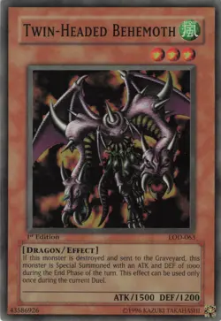Yugioh Twin-Headed Behemoth LOD-63 Super Rare 1st Edition LP - Image 1