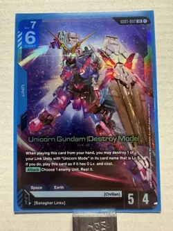 Gundam Card Game Newtype Rising Unicorn Gundam (Destroy Mode) GD01-002 LR - Image 1