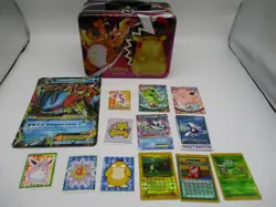 POKEMON TCG TIN LUNCHBOX,STICKERS & ODD CARDS LOT PRE-OWNED - Image 1