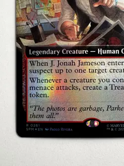 J. Jonah Jameson #261 - MTG Spider-Man - Extended Art Foil Rare Menace Treasure - Image 2