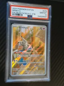 PSA 10 Mimikyu Paldean Fates Pokemon Center Stamp Exclusive ETB SVP 075 GEM MINT - Image 1