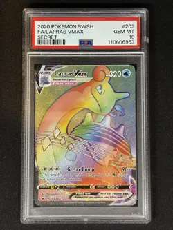 Pokemon Lapras VMAX Sword & Shield Secret Rare Full Art #203 PSA 10 Gem Mint - Image 2
