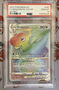 2022 Pokemon GO Dragonite VSTAR Full Art Rainbow Secret Rare 081/078 PSA 10 - Image 1