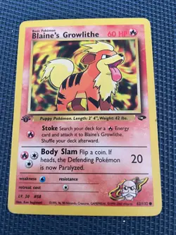 Pokemon Blaine's Growlithe - 62/132 - Common 1st Edition Gym Challenge MP - Image 1