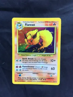 Pokemon Cards: Jungle Rare Holo: Flareon 3/64 No Symbol Error - Image 1