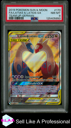 FA/LATIAS & LATIOS GX TEAM UP-GERMAN POKEMON SUN & MOON TEAM UP 2019 170 PSA 8 - Image 1