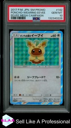 PONCHO-WEARING EEVEE EEVEE MEGA CAMPAIGN POKEMON JAP SM PROMO 2017 142 PSA 10 - Image 1