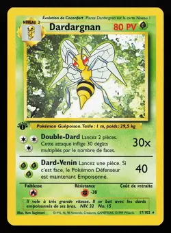 Beedrill Dardargnan 17/102 Rare 1st Edition FRENCH Base Set Pokemon Card - Image 1