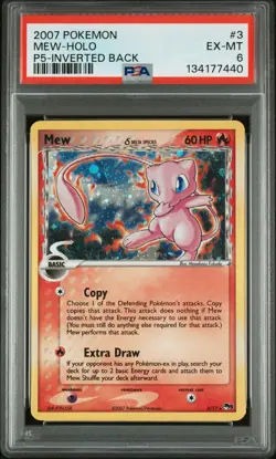 PSA 6 EX-MT Mew 2007 POP Series 5 Holo 3/17 Inverted Back Error Pokemon Card - Image 1