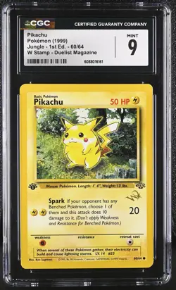 CGC 9 MINT Pikachu 1999 Jungle 1st Edition 60/64 W Stamp Pokemon Card - Image 1