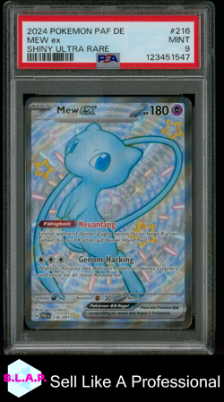 MEW EX SHINY ULTRA RARE POKEMON GERMAN PAF DE-PALDEAN FATES 2024 216 PSA 9 - Image 1