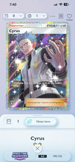 Pokemon Tcg Pocket Digital Card Cyrus Full Art Trainer - Image 1